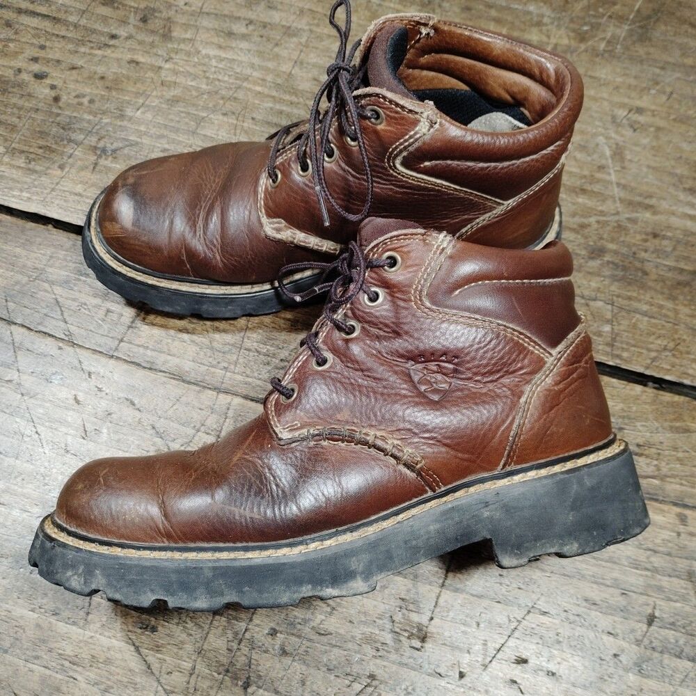 Ariat Boots Sz 7.5 B Brown Leather Ankle Work Lace Up Lug Sole 17728